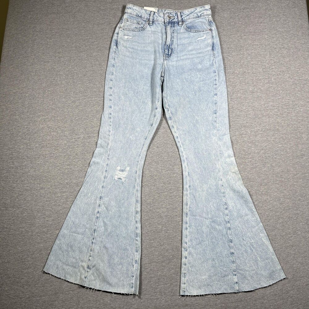 Forever 21 Jeans Womens 25 Blue Mega Flared High Rise Slim Fit Distressed Light